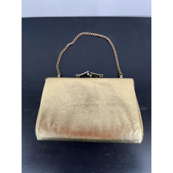 Vintage Gold Evening Bag  Clutch Purse with Chain Strap - Picture 1 of 7
